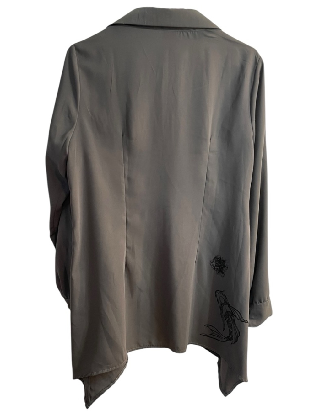Koi Fish Button Down Shirt Santita Gray Green Asymmetrical Artsy Minimalist M L - Picture 3 of 4